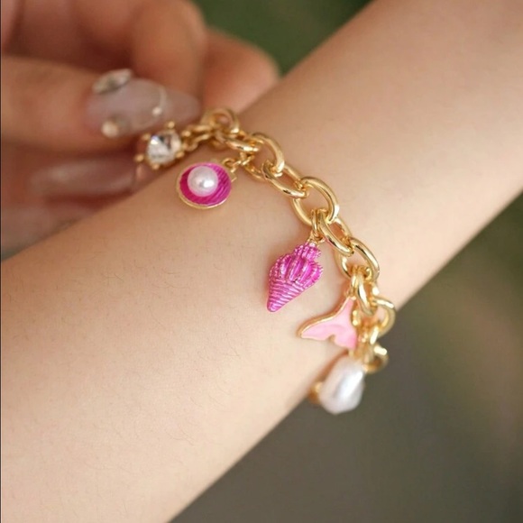 Pink and Gold Shell Charm Bracelet - Picture 3 of 5